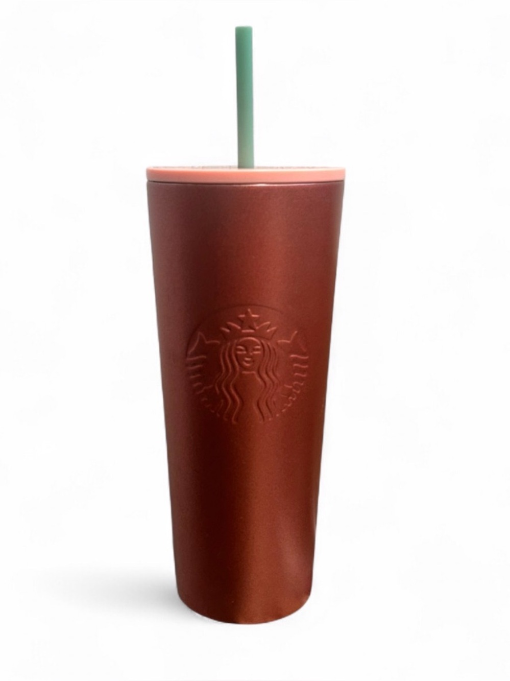 Starbucks Matte Pink Glittery Tumbler with Light Pink Lid and Green Straw. 24 oz